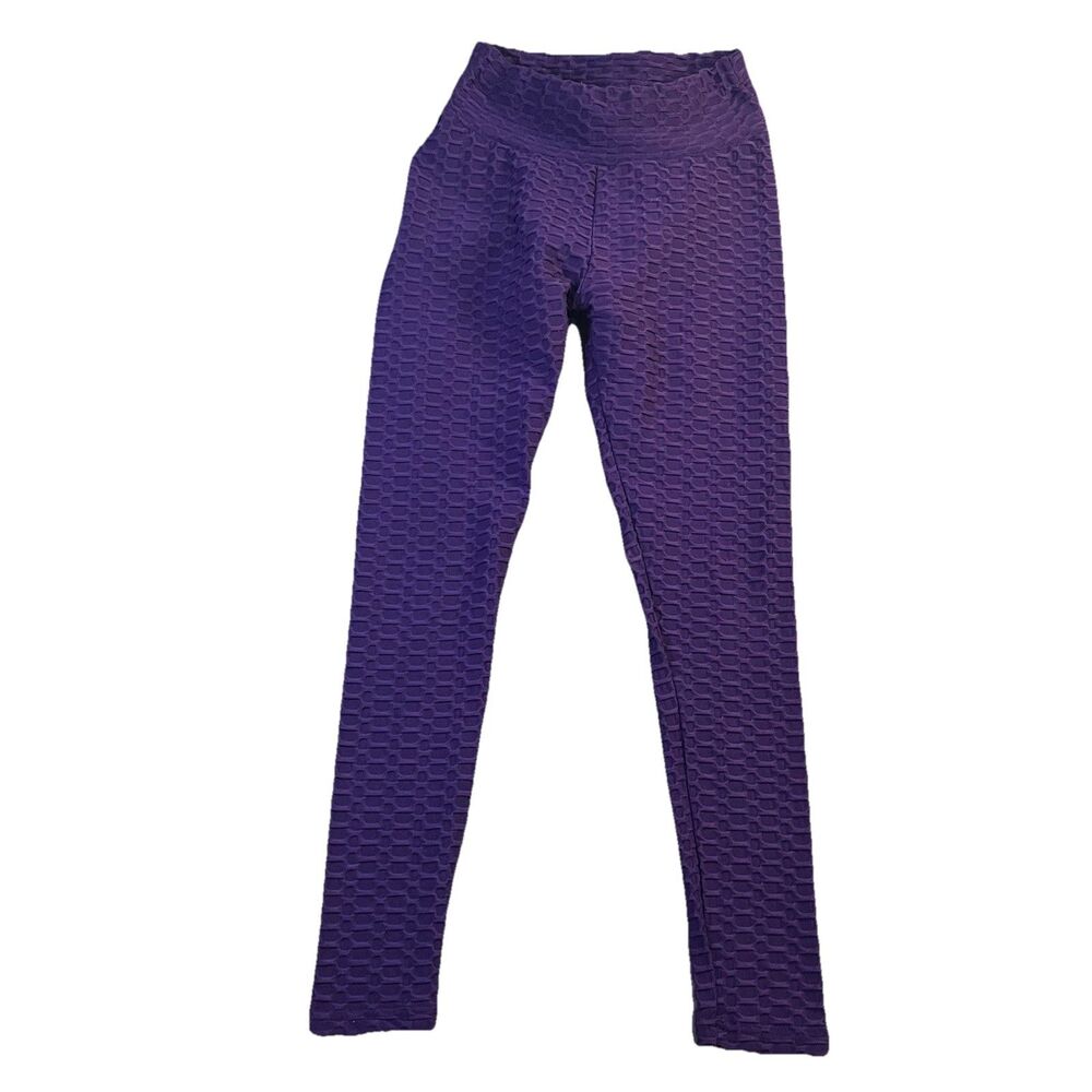 Womens Purple Ruching Body Contour Leggings Pull On Pants Size S